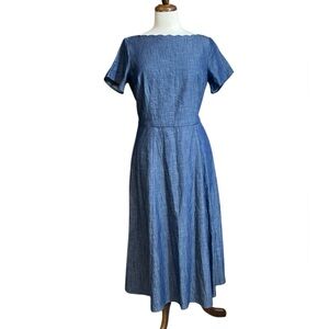 e-Shakti cotton chambray dress with scalloped neckline size 12